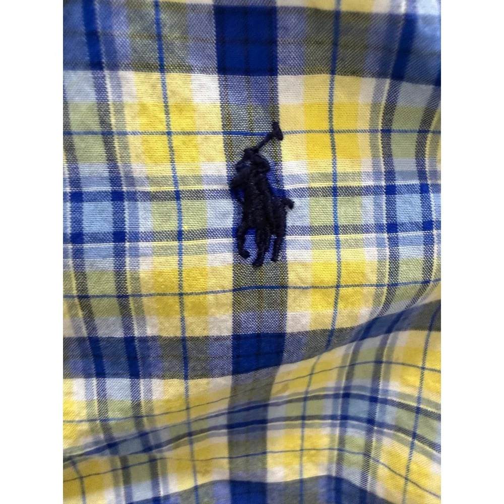 Ralph Lauren Boys 18M Yellow Blue‎ Plaid Button Down Shirt Long Sleeve Pony Logo